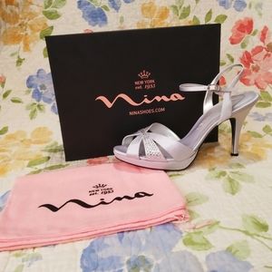 Nina Silver Ankle Strap Heels